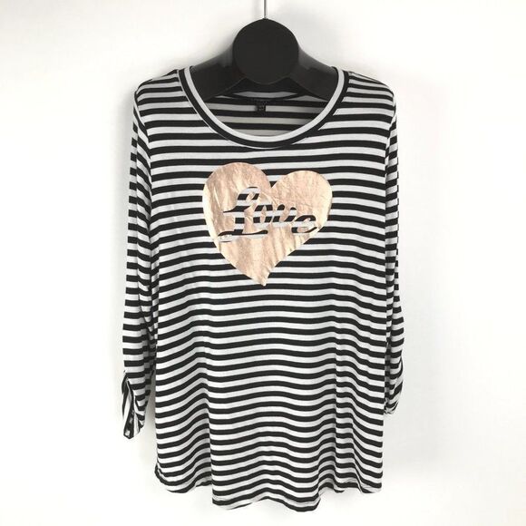 Lane Bryant Striped Love Tee Women's Plus 14/16 Stretch Ruched-Sleeve Scoop Neck - Picture 1 of 10
